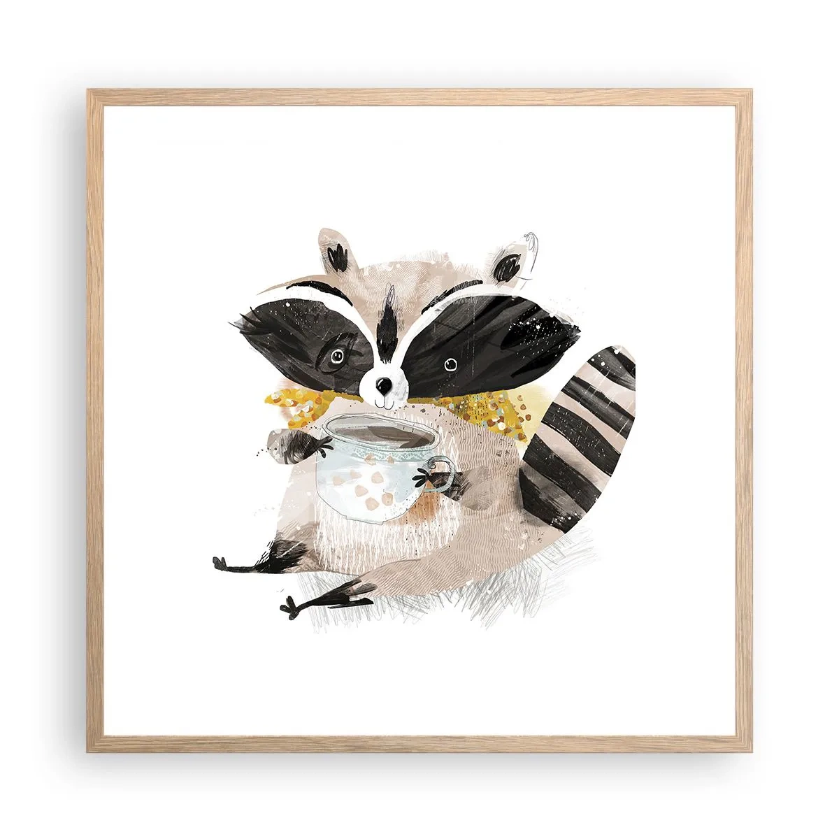 Poster in einem Rahmen aus heller Eiche - Mein Freund der Waschbär - 60x60 cm