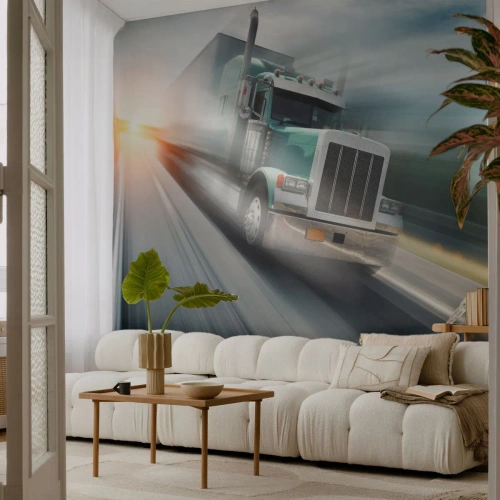 Fototapete Premium Sand - Der amerikanische Riese in Eile - LKW, Automobil, Transport - 500x350 cm