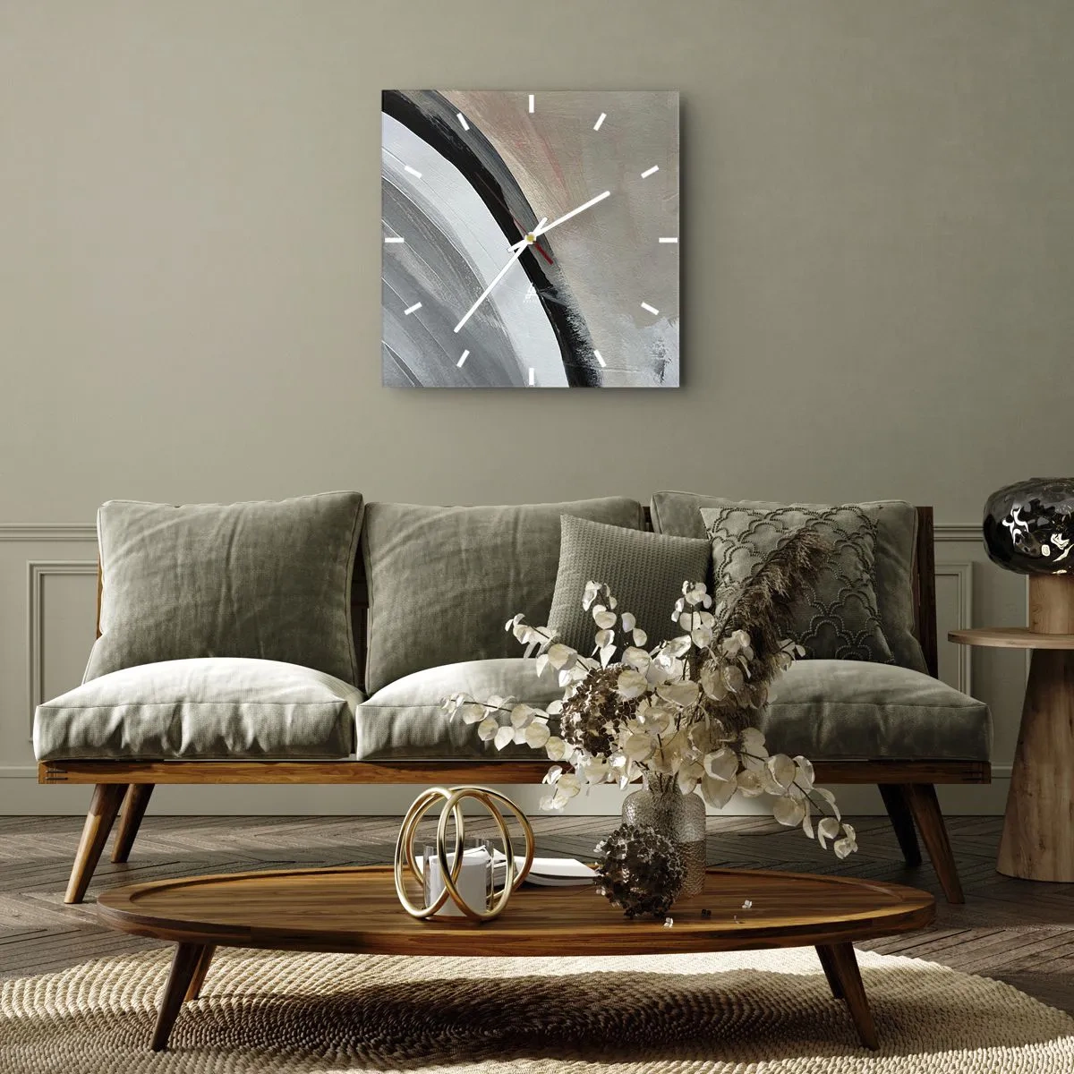 Wanduhr - Glasuhr - Komposition: Bogen aus Schwarz und Grau - 40x40 cm