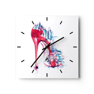 Wanduhr - Glasuhr - Abstrakter roter Stilettoabsatz mit urbanen Details - 30x30cm - Ein Großstadt-Dandy - Moderne Wanddekoration für Wohnzimmer und Schlafzimmer ARTTOR