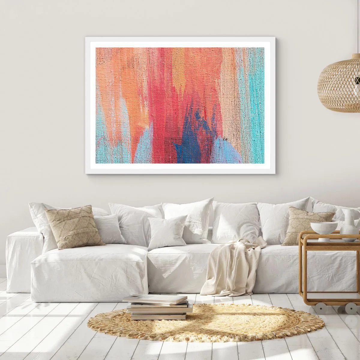 Poster in einem weißen Rahmen - Renne den Regenbogen hinunter - 70x50 cm