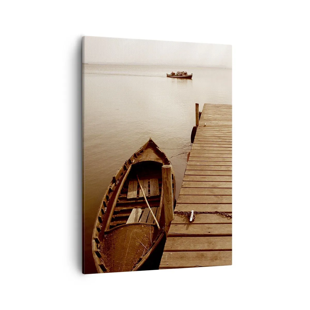 Bild auf Leinwand - Leinwandbild - Holzsteg und Boot auf einem ruhigen See - 50x70cm - Großer Frieden - Moderne Wanddekoration für Wohnzimmer und Schlafzimmer ARTTOR