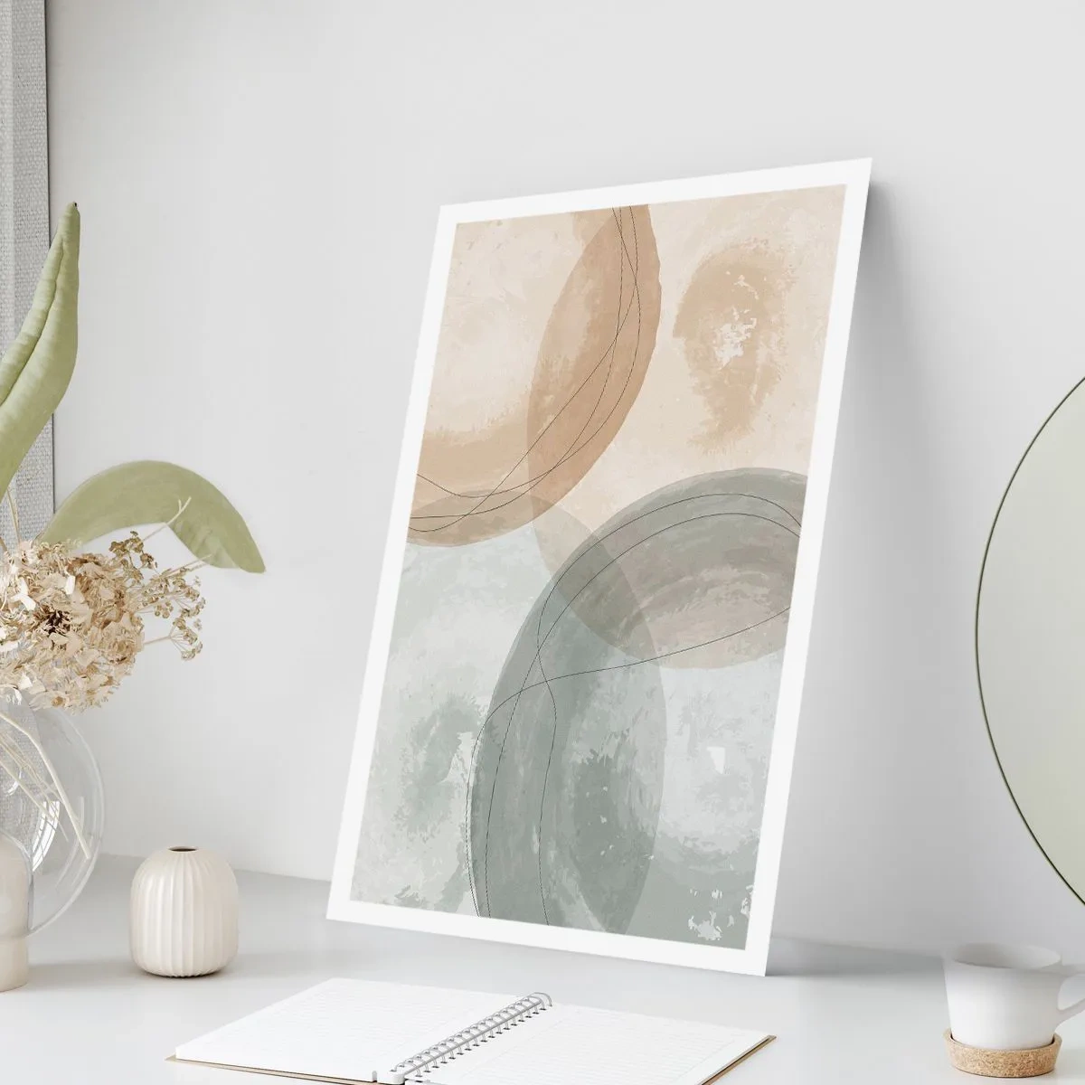 Poster - Geometrische Formen in pastellfarbenen Erdtönen - 50x70cm - Welten durchdringen - Moderne Wanddekoration für Wohnzimmer und Schlafzimmer ARTTOR