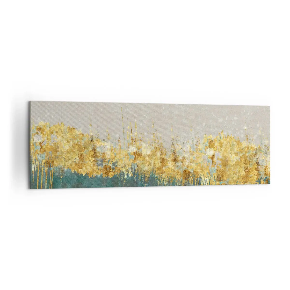 Bild auf Leinwand - Leinwandbild - Goldene Akzente auf grün-beigem Untergrund - 160x50cm - Goldener Rand - Moderne Wanddekoration für Wohnzimmer und Schlafzimmer ARTTOR