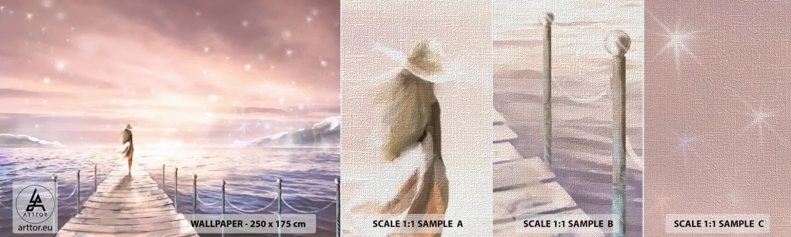 Fototapeten Muster Premium Canvas - Im Licht eines Traums - Landschaft, Frau, Meer - 100x30 cm