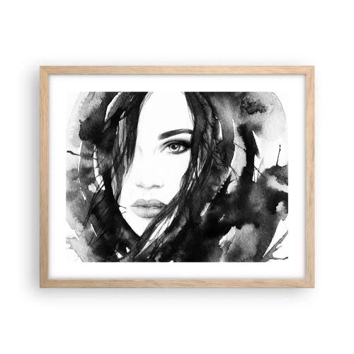 Poster in einem Rahmen aus heller Eiche - Porträt einer Dame in Schwarzweiß - 50x40 cm