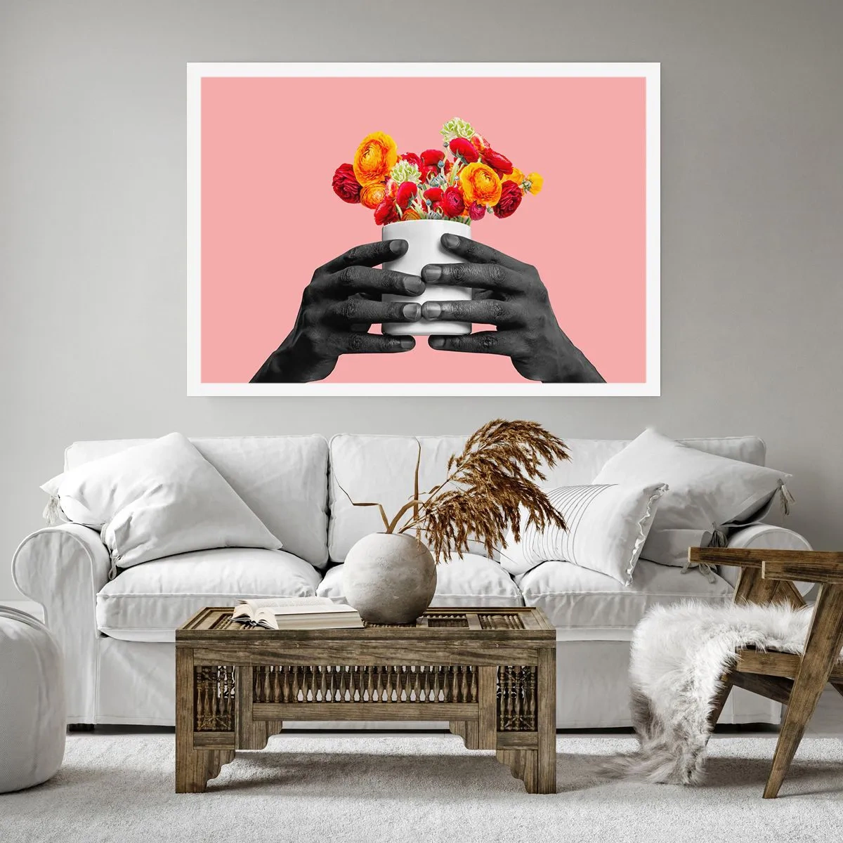 Poster - Hände halten einen Strauß bunter Blumen - 100x70cm - Die Apotheose des Lebens - Moderne Wanddekoration für Wohnzimmer und Schlafzimmer ARTTOR