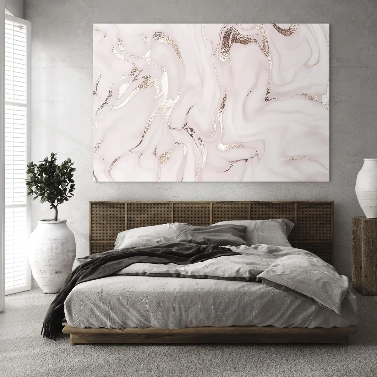 Glasbild - Bild auf glas - Abstraktes Marmormuster in Roségold - 70x50cm - In einem rosa Schal - Moderne Wanddekoration für Wohnzimmer und Schlafzimmer ARTTOR
