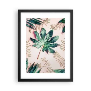 Poster in einem schwarzem Rahmen - Eine Studie von Grün auf einem rosa Hintergrund - 30x40 cm