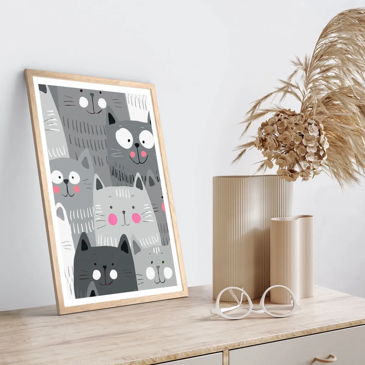 Poster in einem Rahmen aus heller Eiche - Katzenwelt - 30x40 cm