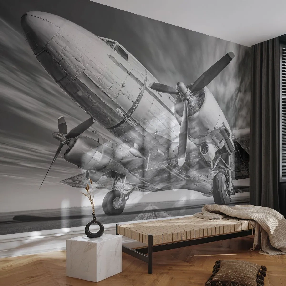 Fototapete Premium Canvas - Immer flugbereit - Flugzeug, Retro, Flugzeug - 200x140 cm