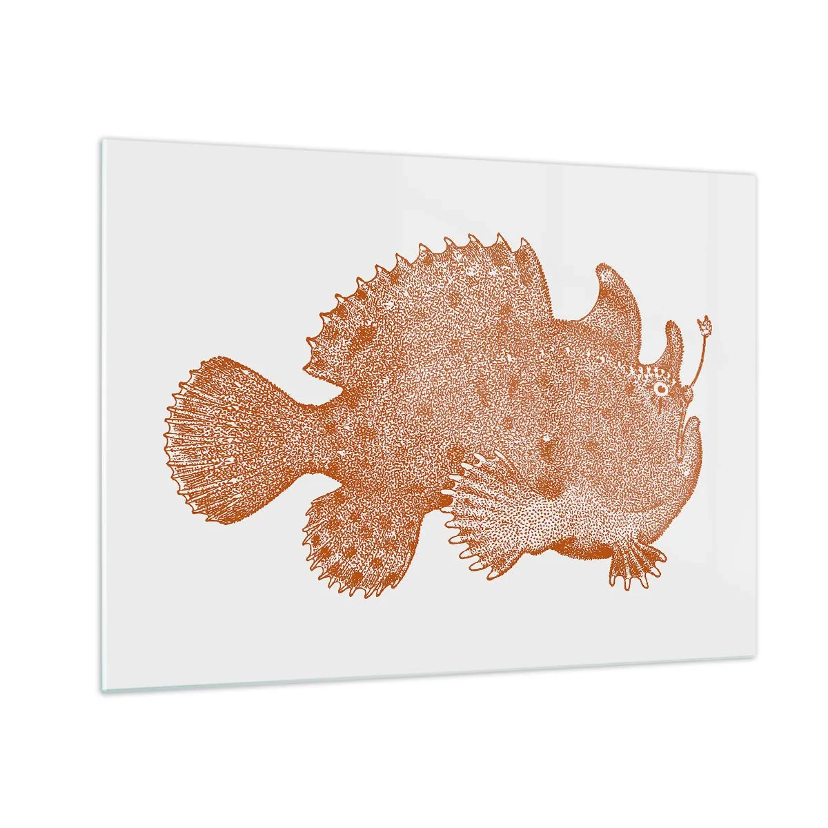 Glasbild - Bild auf glas - Eine rostige Zeichnung eines Tiefseefisches, erstellt mit der Punkttechnik - 70x50cm - Es ist also doch ein Fisch - Moderne Wanddekoration für Wohnzimmer und Schlafzimmer ARTTOR
