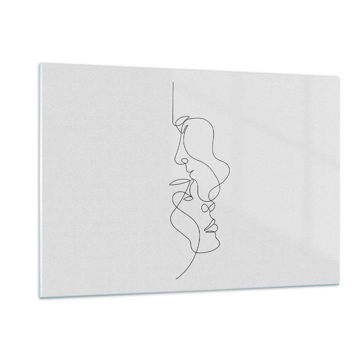 Glasbild - Bild auf glas - Eine zarte Zeichnung zweier Gesichter in einer Kontur - 120x80cm - Die Hitze bitterer Begierden - Moderne Wanddekoration für Wohnzimmer und Schlafzimmer ARTTOR