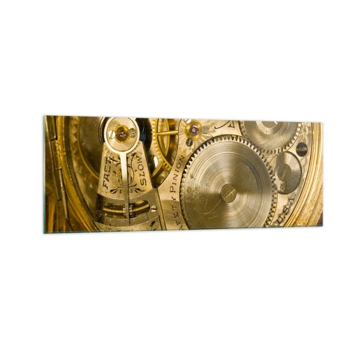 Glasbild - Bild auf glas - Uhrwerk mit sichtbaren Zahnrädern und Details - 140x50cm - Geh mit der Zeit - Moderne Wanddekoration für Wohnzimmer und Schlafzimmer ARTTOR