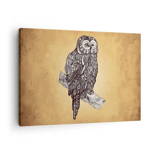 Bild auf Leinwand - Leinwandbild - Eine Eule im Ornamentstil auf beigem Hintergrund - 70x50cm - Kunstvolle Ornamente der Weisheit - Moderne Wanddekoration für Wohnzimmer und Schlafzimmer ARTTOR