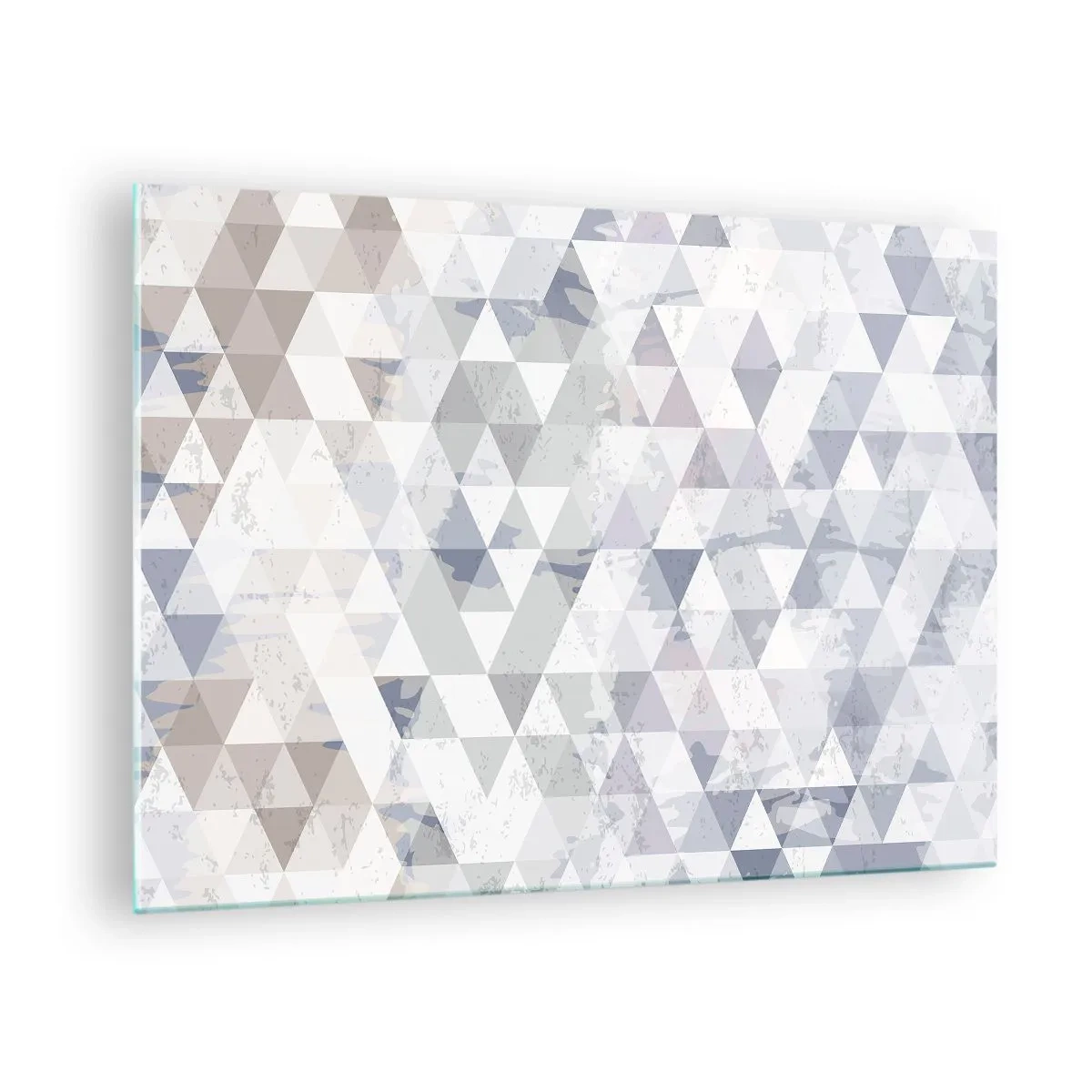 Glasbild - Bild auf glas - Geometrisches Dreiecksmuster in neutralen Grau- und Beigetönen - 70x50cm - Im Rhythmus auf drei - Moderne Wanddekoration für Wohnzimmer und Schlafzimmer ARTTOR