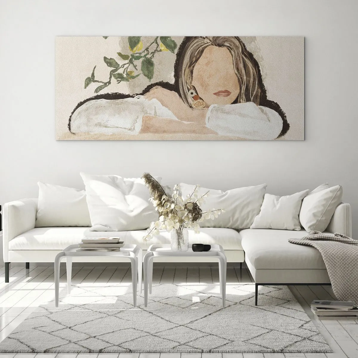 Glasbild - Bild auf glas - Die Figur einer Frau vor dem Hintergrund eines Zitronenbaums - 120x50cm - Südländische Schönheit - Moderne Wanddekoration für Wohnzimmer und Schlafzimmer ARTTOR