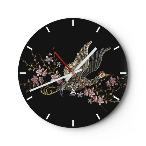 Wanduhr - Glasuhr - Exotischer gestickter Vogel - 40x40 cm