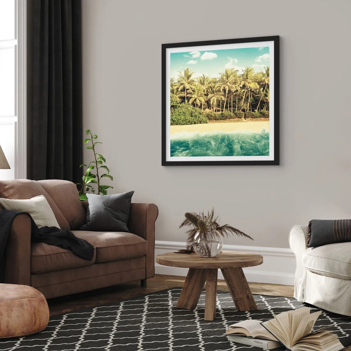 Poster in einem schwarzem Rahmen - Wie wäre es hier? - 60x60 cm