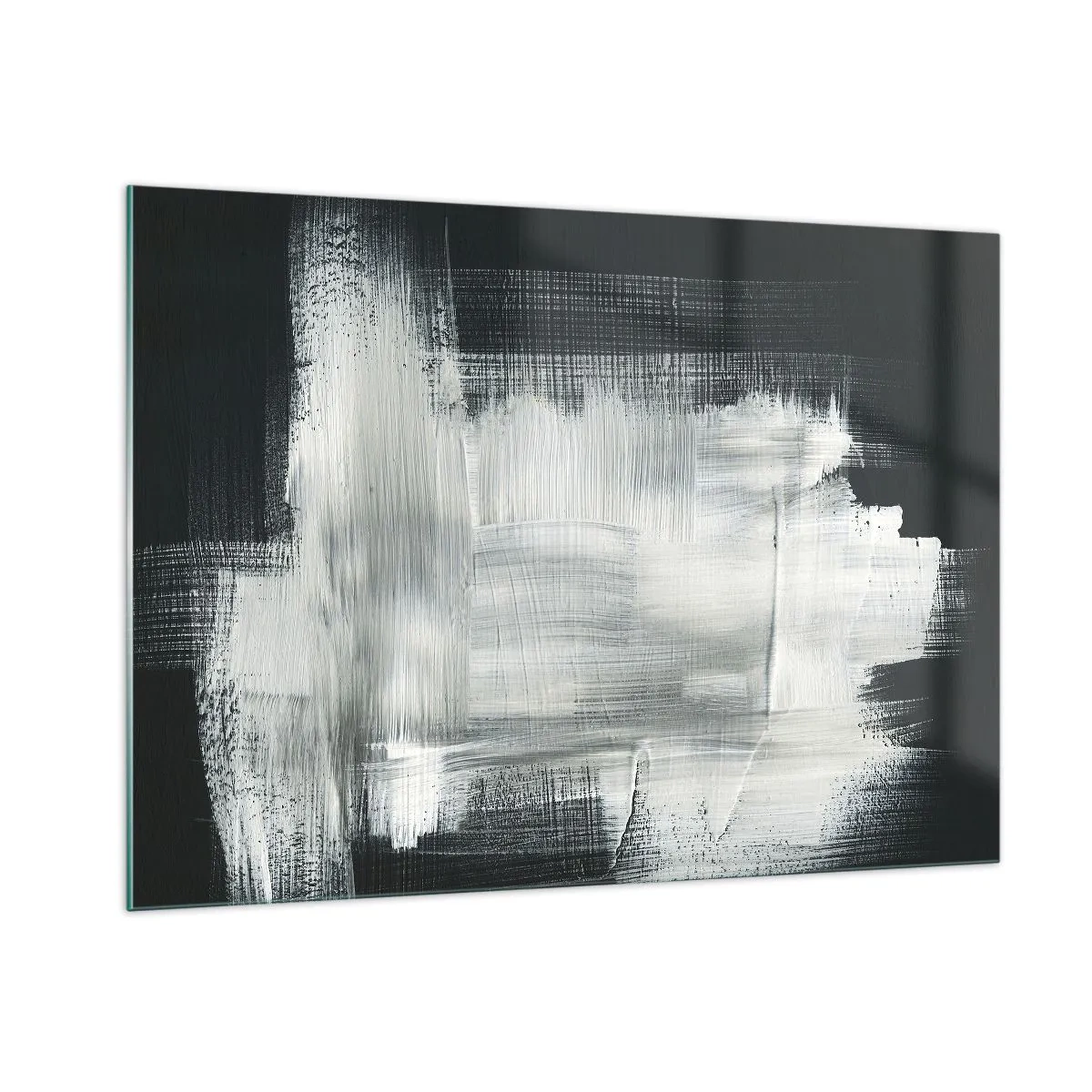 Glasbild - Bild auf glas - Minimalistische Abstraktion in Schwarzweiß - 100x70cm - Vertikal und horizontal gewebt - Moderne Wanddekoration für Wohnzimmer und Schlafzimmer ARTTOR