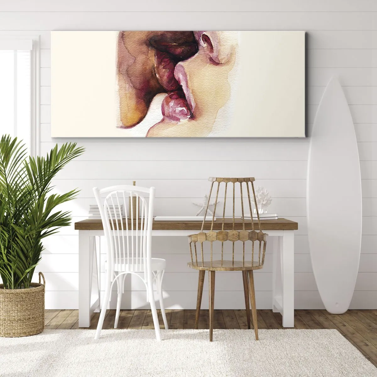 Bild auf Leinwand - Leinwandbild - Ein Aquarell einer Nahaufnahme eines Gesichts - 160x50cm - Wie Tag und Nacht, Erde und Himmel - Moderne Wanddekoration für Wohnzimmer und Schlafzimmer ARTTOR