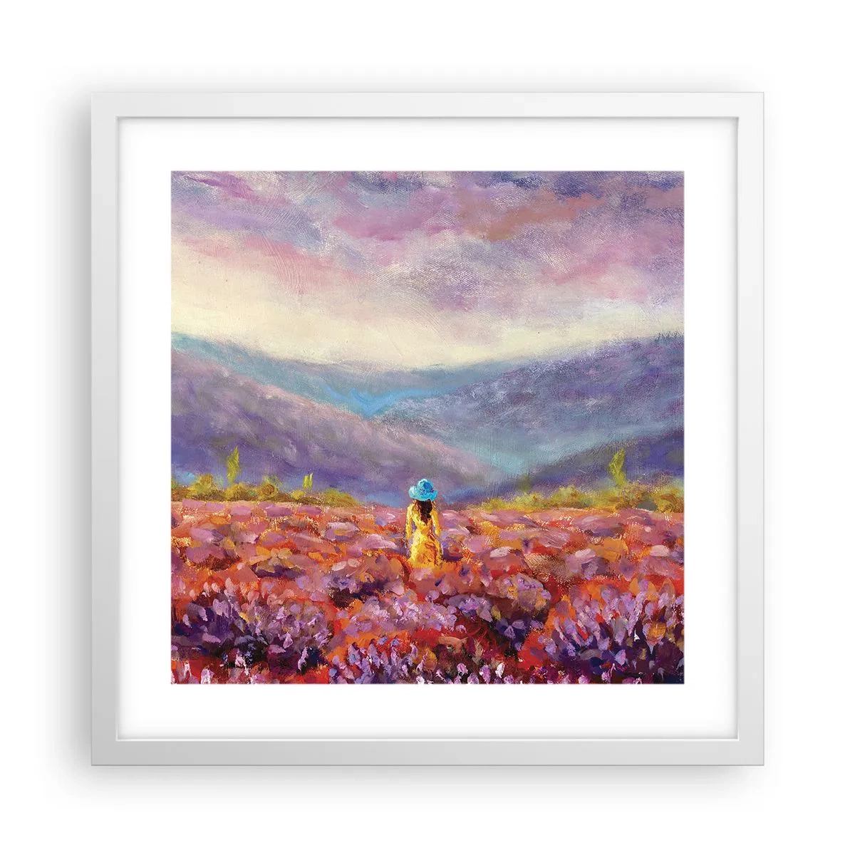 Poster in einem weißen Rahmen - In einer Lavendelwelt - 40x40 cm