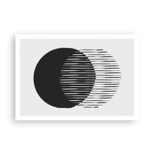 Poster - Zwei überlappende Kreise mit schwarzen und weißen Linien - 100x70cm - Sein Alter Ego - Moderne Wanddekoration für Wohnzimmer und Schlafzimmer ARTTOR