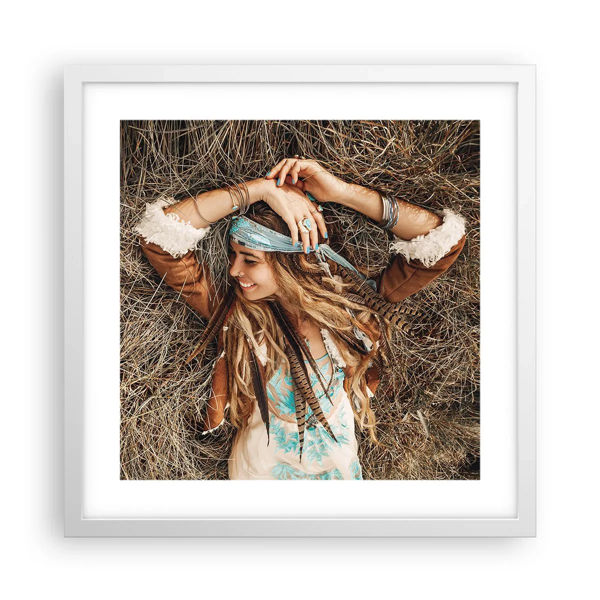 Poster in einem weißen Rahmen - Auf dem Weg in den Sommer der Liebe - 40x40 cm