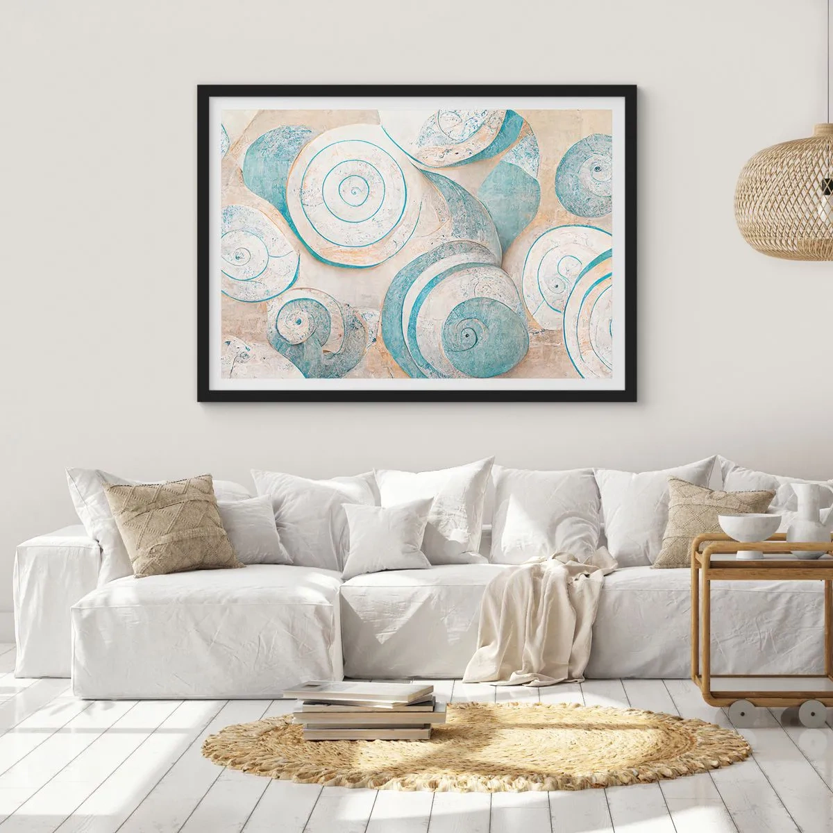 Poster in einem schwarzem Rahmen - Abstrakte Muscheln in Pastelltönen - 70x50cm - Was verbirgt sich in der Muschel? - Moderne Wanddekoration für Wohnzimmer und Schlafzimmer ARTTOR