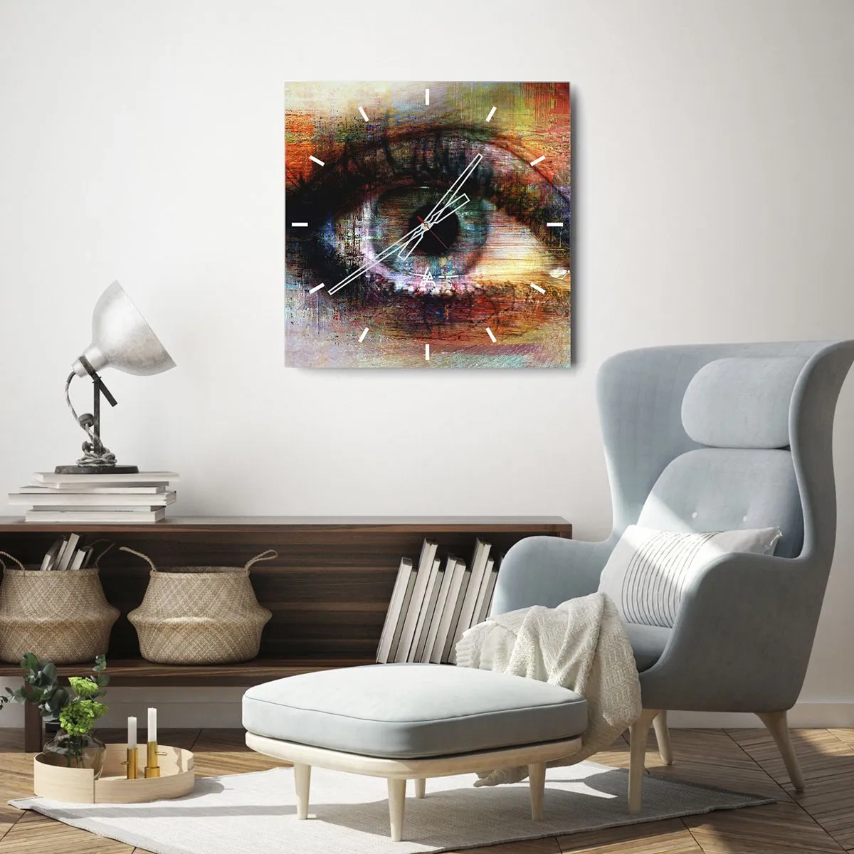 Wanduhr - Glasuhr - Künstlerisches Auge in mehrfarbiger Abstraktion - 30x30cm - Du kannst in die Seele sehen - Moderne Wanddekoration für Wohnzimmer und Schlafzimmer ARTTOR