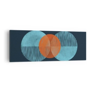Bild auf Leinwand - Leinwandbild - Geometrische Kreise in Blau- und Orangetönen - 140x50cm - Symmetrische Komposition - Moderne Wanddekoration für Wohnzimmer und Schlafzimmer ARTTOR