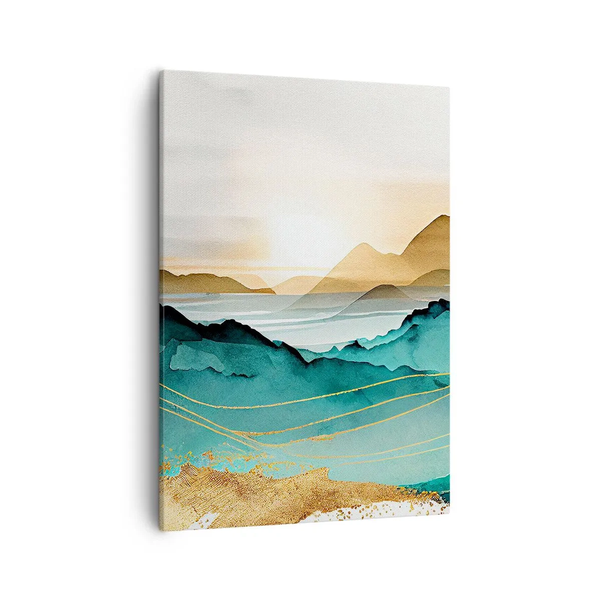 Bild auf Leinwand - Leinwandbild - Abstrakte Landschaft mit Bergen und goldenen Akzenten - 50x70cm - Am Rande der Abstraktion – Landschaft - Moderne Wanddekoration für Wohnzimmer und Schlafzimmer ARTTOR