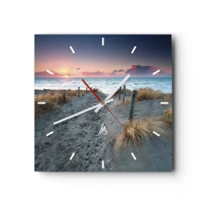 Wanduhr - Glasuhr - Weg zum Strand bei Sonnenuntergang - 30x30cm - Du hast einen Regenbogen aus strahlendem Licht verschüttet ... - Moderne Wanddekoration für Wohnzimmer und Schlafzimmer ARTTOR