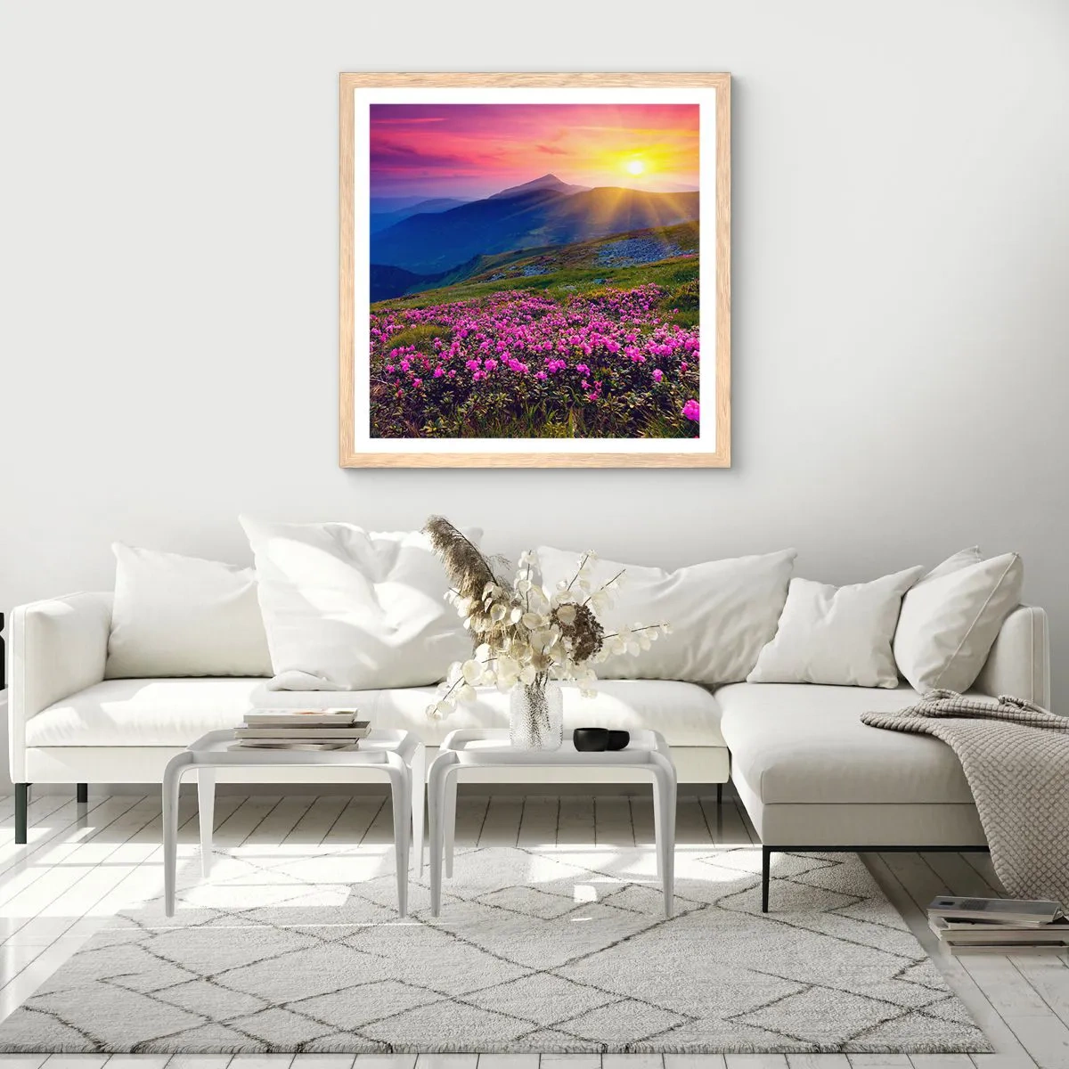 Poster in einem Rahmen aus heller Eiche - … Und drumherum duftet es nach Latschenkiefer und dem Duft von Kräutern - 50x50 cm