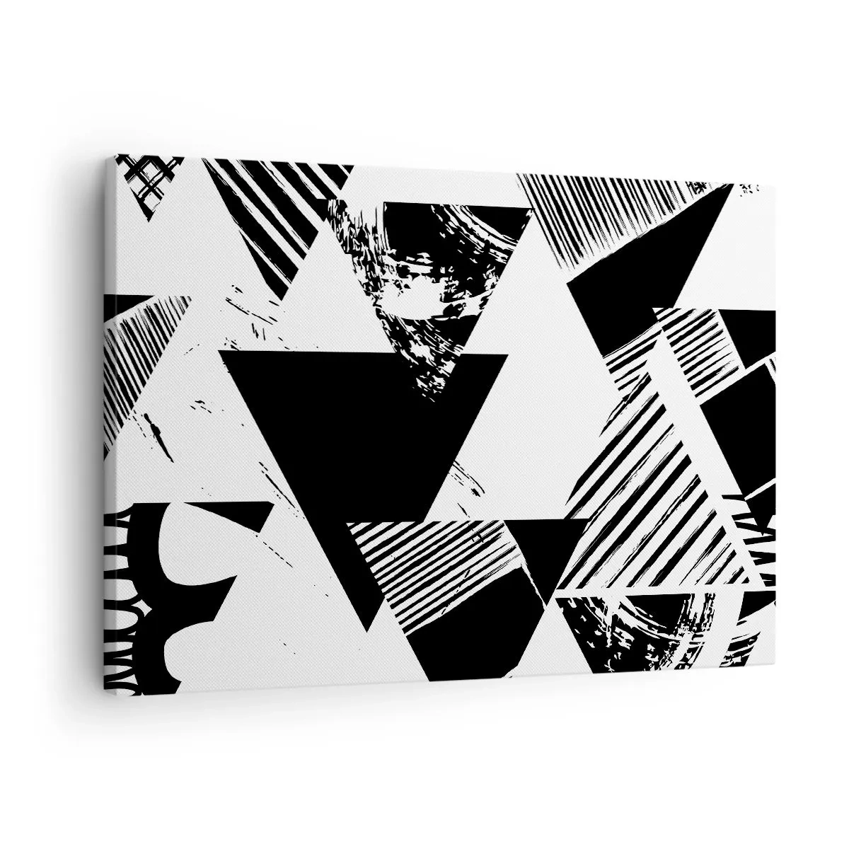 Bild auf Leinwand - Leinwandbild - Geometrische Muster in minimalistischer Schwarz-Weiß-Form - 70x50cm - Regen von Dreiecken - Moderne Wanddekoration für Wohnzimmer und Schlafzimmer ARTTOR