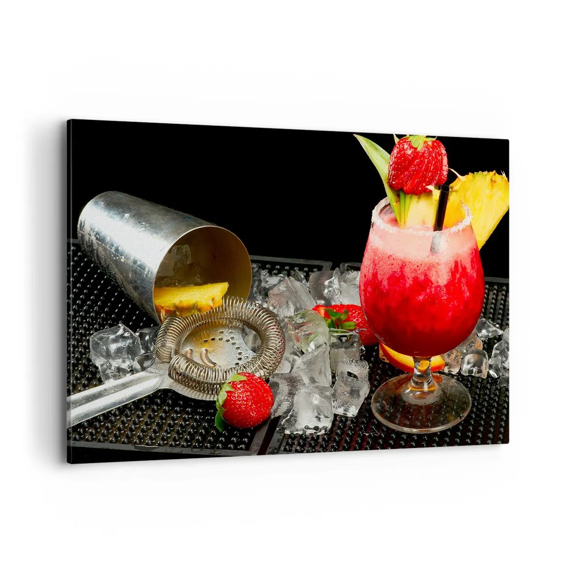 Bild auf Leinwand - Leinwandbild - Ein bunter Cocktail mit Erdbeeren, Eis und Ananas - 120x80cm - Zaubern Sie einen Geschmack - Moderne Wanddekoration für Wohnzimmer und Schlafzimmer ARTTOR