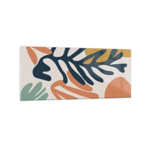 Glasbild - Bild auf glas - Bunte Blätter im abstrakten Stil - 120x50cm - Korallenmeere - Moderne Wanddekoration für Wohnzimmer und Schlafzimmer ARTTOR