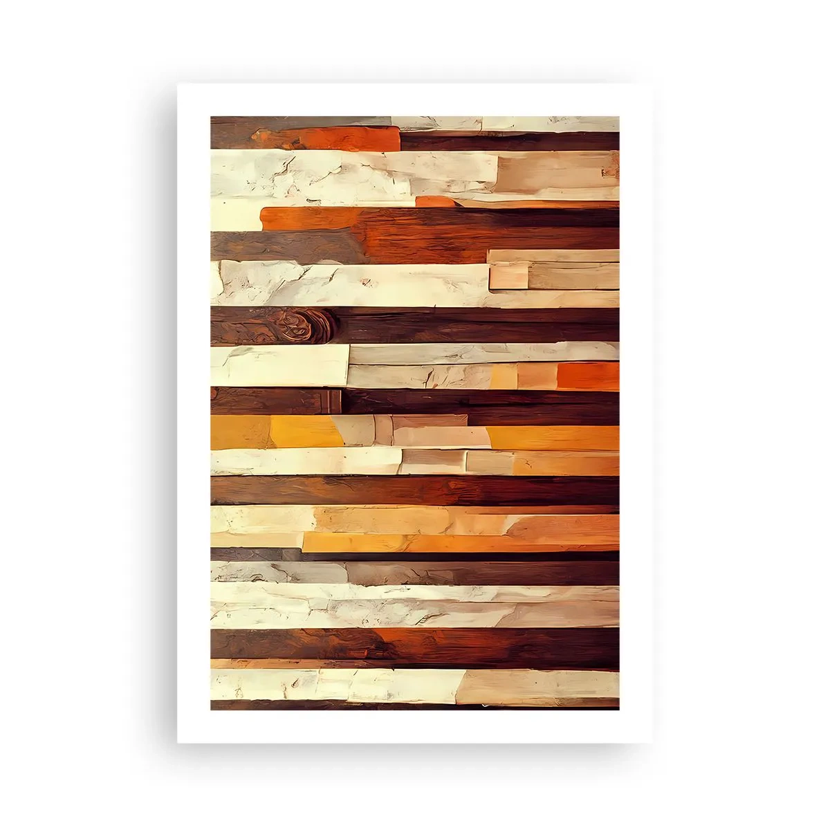 Poster - Eine abstrakte Komposition aus Holzpaneelen in warmen Farben. - 50x70cm - Hymne der Waldbäume - Moderne Wanddekoration für Wohnzimmer und Schlafzimmer ARTTOR
