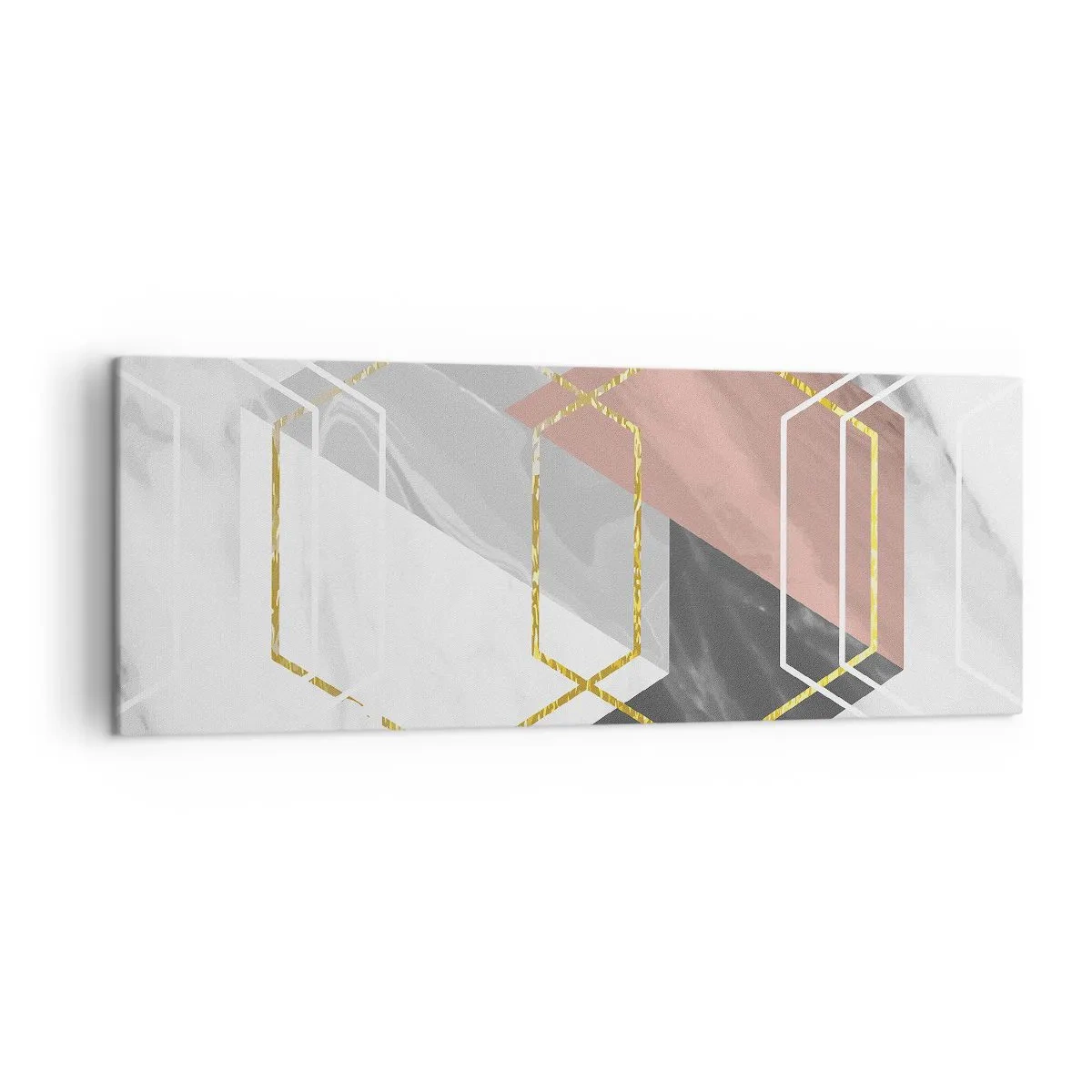 Bild auf Leinwand - Leinwandbild - Geometrische Figuren mit Gold- und Marmorakzenten - 140x50cm - Kettenkomposition - Moderne Wanddekoration für Wohnzimmer und Schlafzimmer ARTTOR