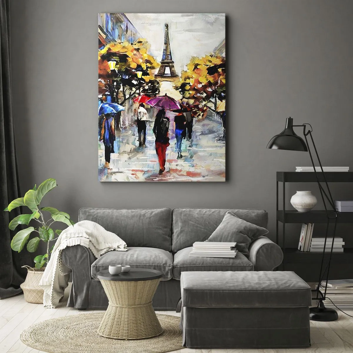 Bild auf Leinwand - Leinwandbild - Ein Herbstspaziergang in Paris mit Blick auf den Eiffelturm - 50x70cm - Besonders schön im Herbst - Moderne Wanddekoration für Wohnzimmer und Schlafzimmer ARTTOR