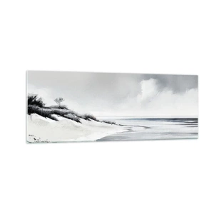 Glasbild - Bild auf glas - Ein Strand in gedämpften Grau- und Blautönen - 140x50cm - Für immer zusammen - Moderne Wanddekoration für Wohnzimmer und Schlafzimmer ARTTOR
