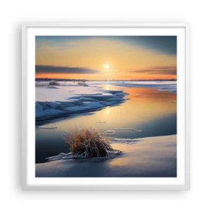 Poster in einem weißen Rahmen - Wintersonnenuntergang - 60x60 cm