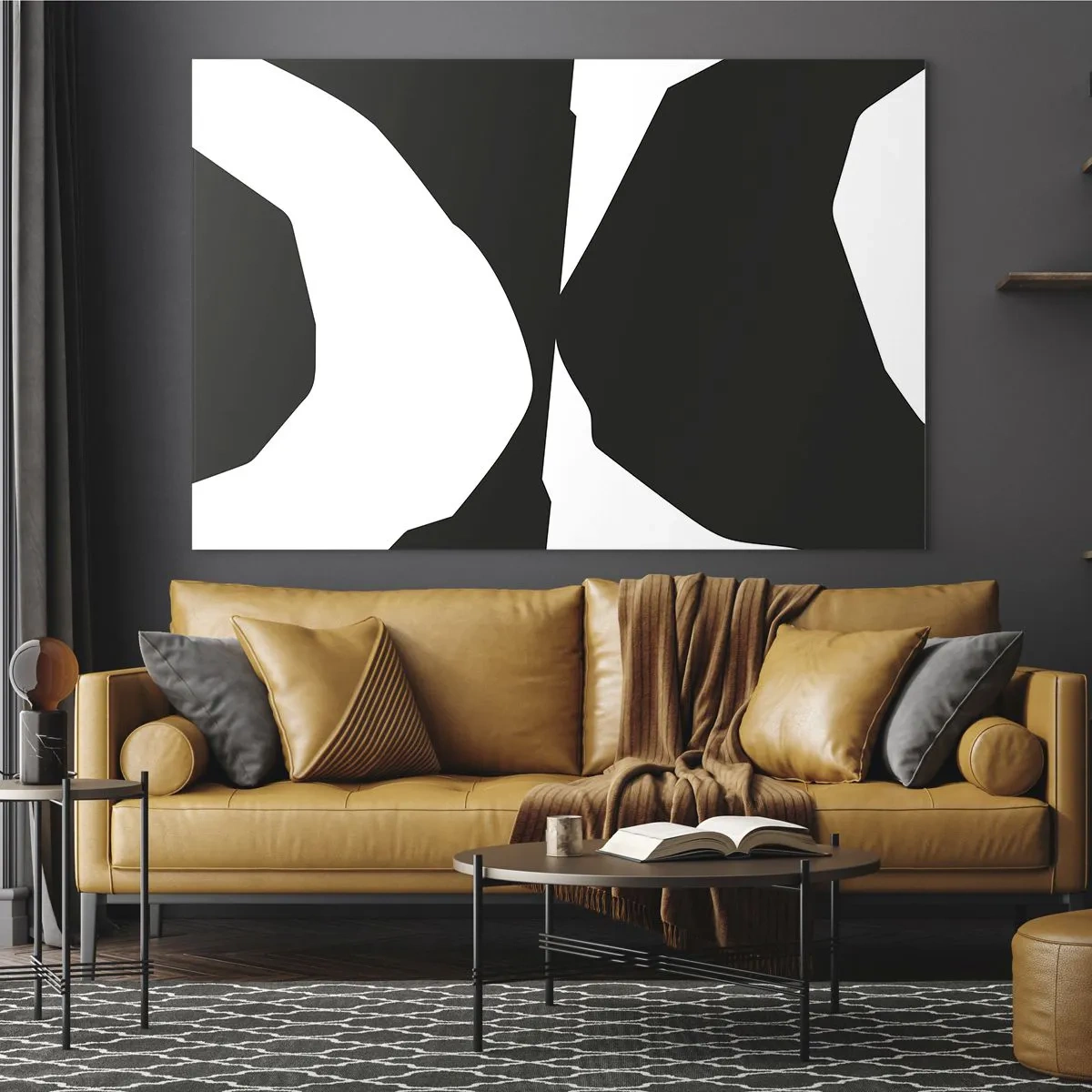 Glasbild - Bild auf glas - Schwarz-weiße grafische Komposition im kontrastierenden Positiv-Negativ-Stil - 70x50cm - Positiv negativ - Moderne Wanddekoration für Wohnzimmer und Schlafzimmer ARTTOR