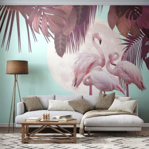 Maßgeschneiderte Fototapete Premium Sand - Drei Vogelgnaden - Flamingos, Vögel, Natur