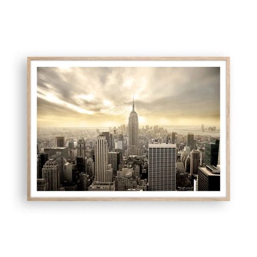 Poster in einem Rahmen aus heller Eiche - New York aus Grau - 100x70 cm