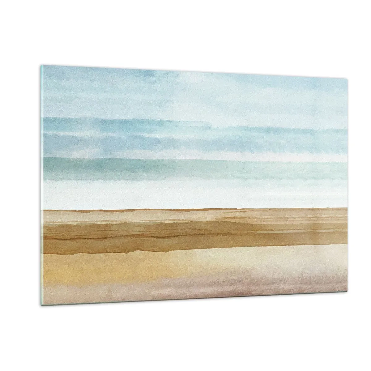 Glasbild - Bild auf glas - Ein minimalistischer Strand im pastellfarbenen Aquarellstil - 120x80cm - Trost - Moderne Wanddekoration für Wohnzimmer und Schlafzimmer ARTTOR