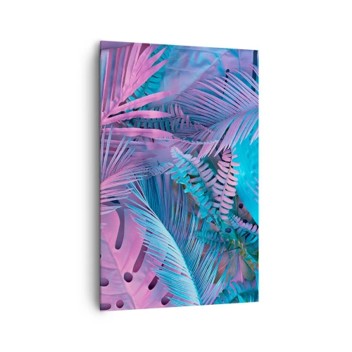 Bild auf Leinwand - Leinwandbild - Tropische Blätter in Rosa- und Blautönen - 80x120cm - Tropen in Rosa und Blau - Moderne Wanddekoration für Wohnzimmer und Schlafzimmer ARTTOR