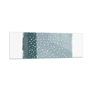 Glasbild - Bild auf glas - Ein minimalistisches Gemälde in Blautönen mit Punkten - 160x50cm - Auf Blau gewachsen - Moderne Wanddekoration für Wohnzimmer und Schlafzimmer ARTTOR