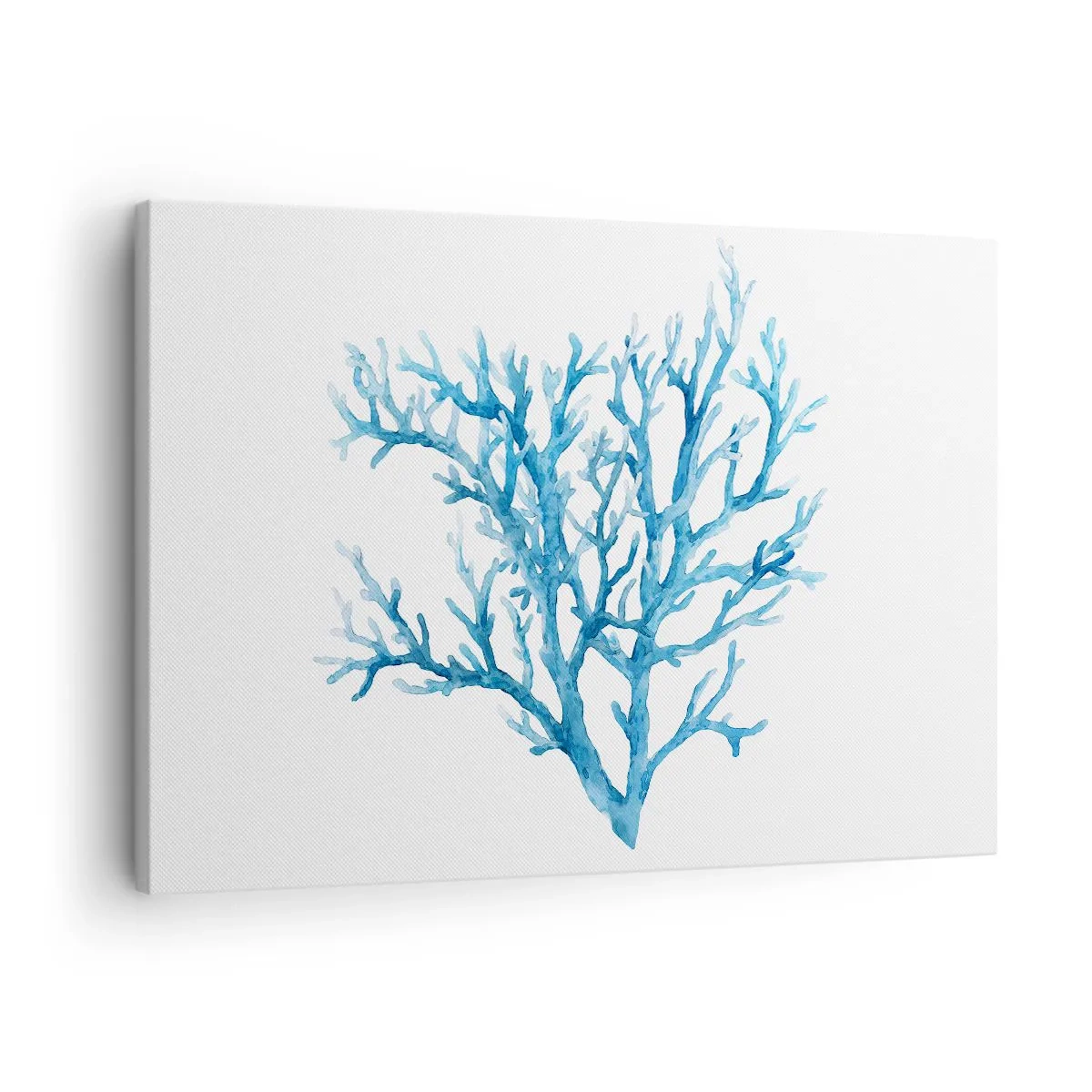 Bild auf Leinwand - Leinwandbild - Blaue Koralle auf weißem Hintergrund mit minimalistischem Flair - 70x50cm - Nautisches Filigran - Moderne Wanddekoration für Wohnzimmer und Schlafzimmer ARTTOR