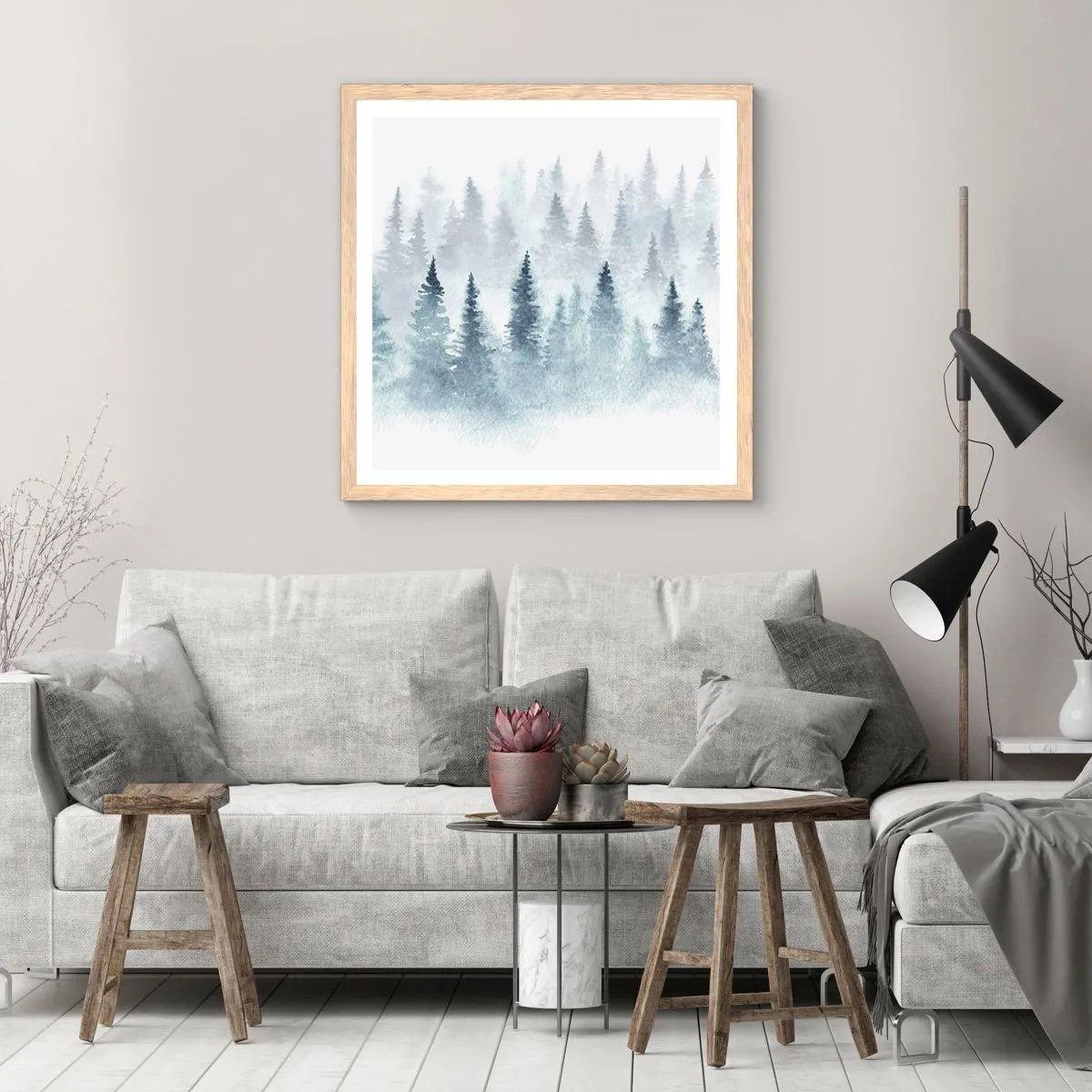 Poster in einem Rahmen aus heller Eiche - In Nebel gehüllt - 50x50 cm